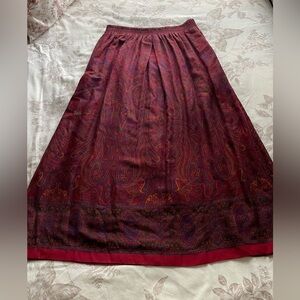 Vintage Rayon Wool Pull On Red Paisley Pleated Midi Skirt 14 Fairy Cottagecore